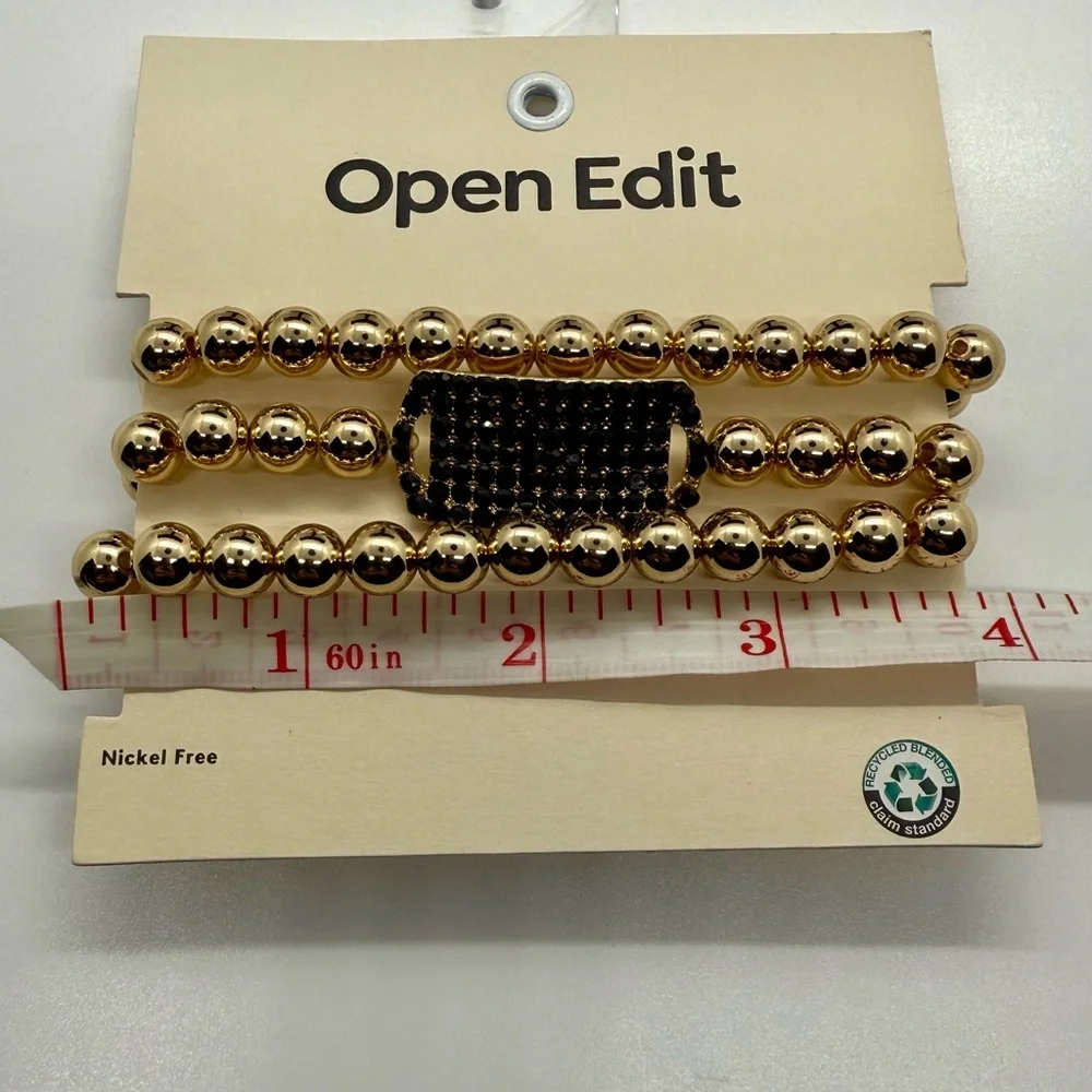 Sophisticated Gold and‎ Black Beaded 3 Piece Stretch Bracelet Set